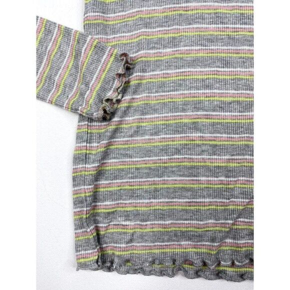 Juniors Shirt Top Small Gray Stripe Ribbed Mock - Picture 3 of 6